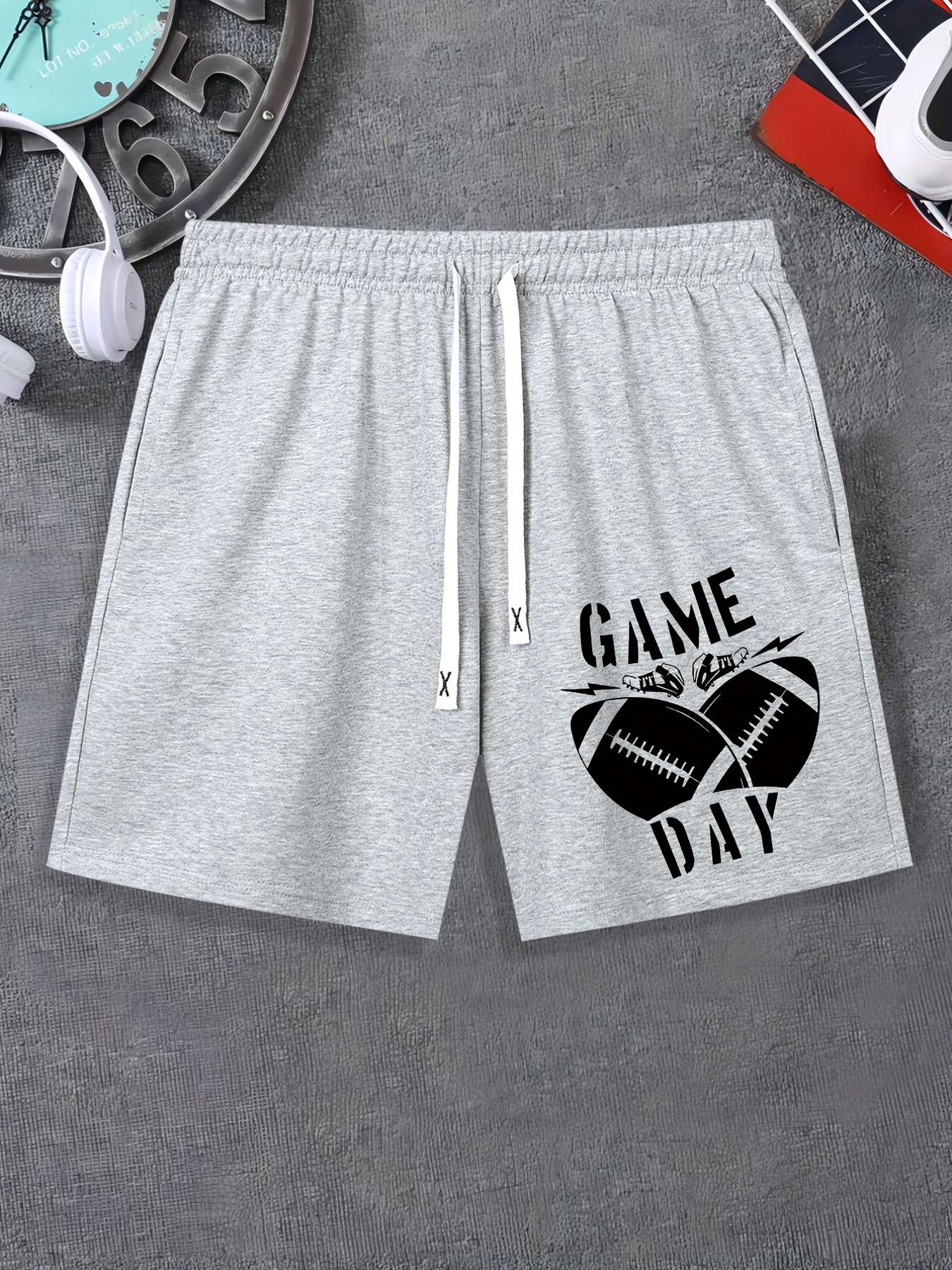 Game Day Rugby Print Mens Activewear Breathable Comfy Drawstring Shorts Quick and Secure Online Checkout Temu