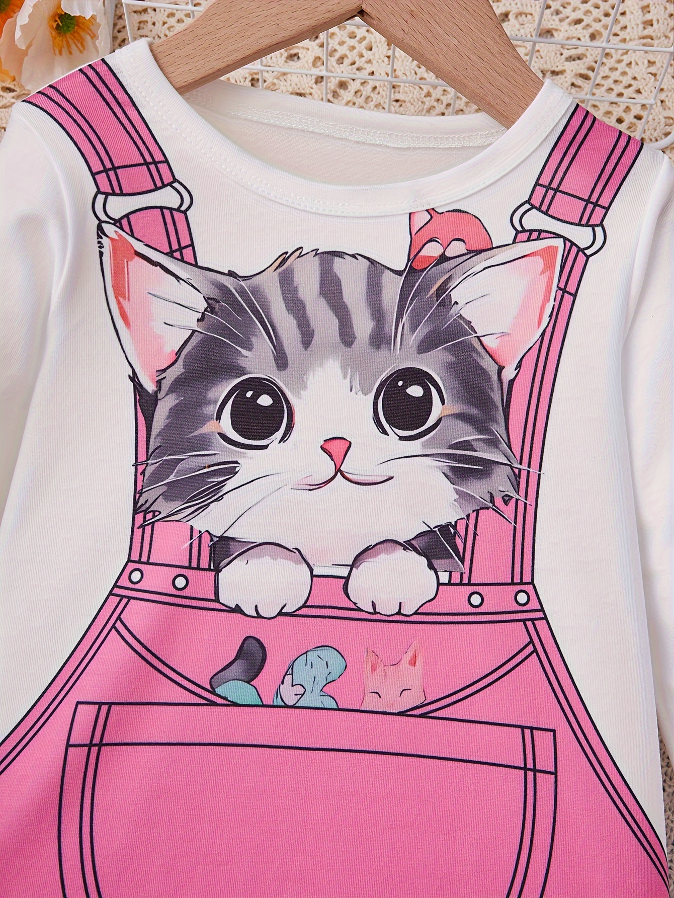 Toddler Girl Animal Cat Print Ear Design Colorblock Long-sleeve Dress