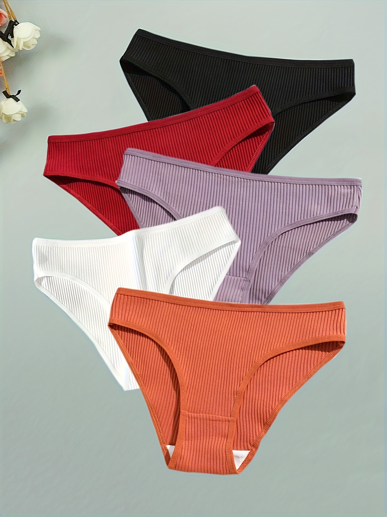 Solid Ribbed Briefs Comfy Breathable Stretchy Intimates - Temu New Zealand