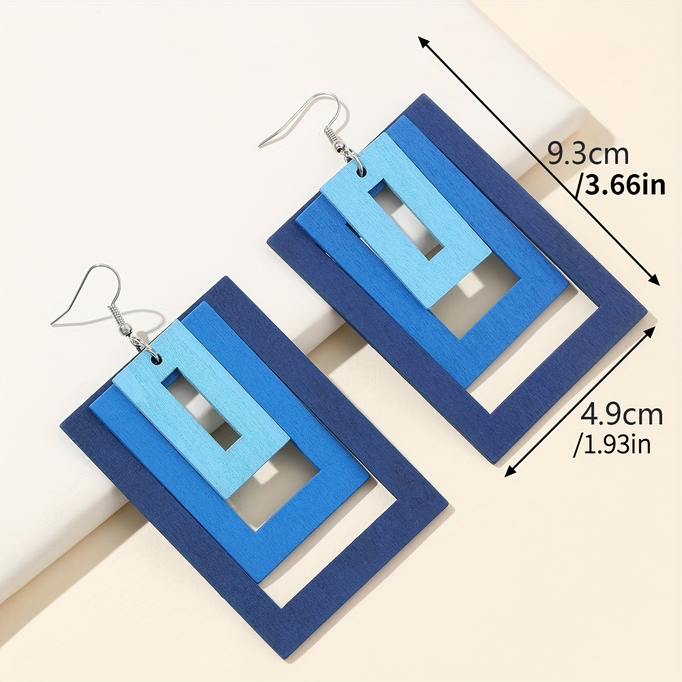 Wooden Geometric Square Gradient Earrings Vacation Sexy Style