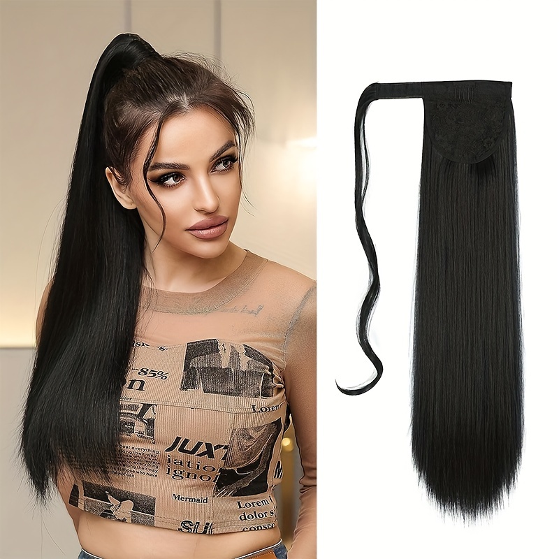 Straight Ponytail Extensions Synthetic Clip In Hair Extensions Natural Look