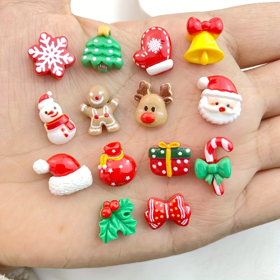 14pcs Christmas Nail Art Charms,Cute Cartoon ResinSanta Claus, Elk,  Snowman, Cookie Man, Bells, Lucky Bag,Snowflake Nail Art Accessories,Nail  Art Supp