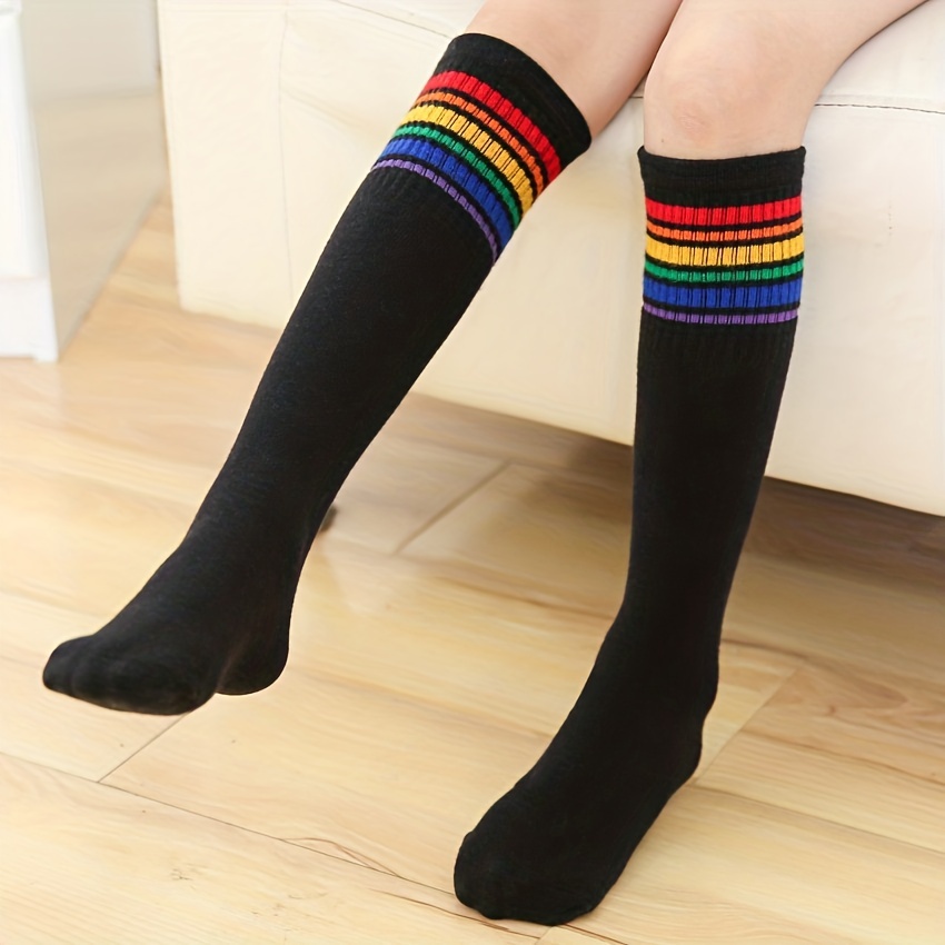 Calcetines a rayas hasta la rodilla, calcetines de fútbol de colores hasta  la rodilla