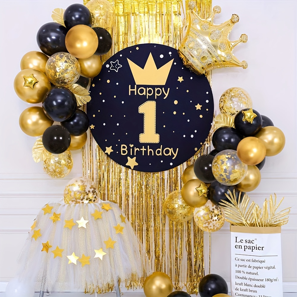 Fondo de fiesta de cumpleaños número 50 con globos negros y dorados  brillantes – webackdrops