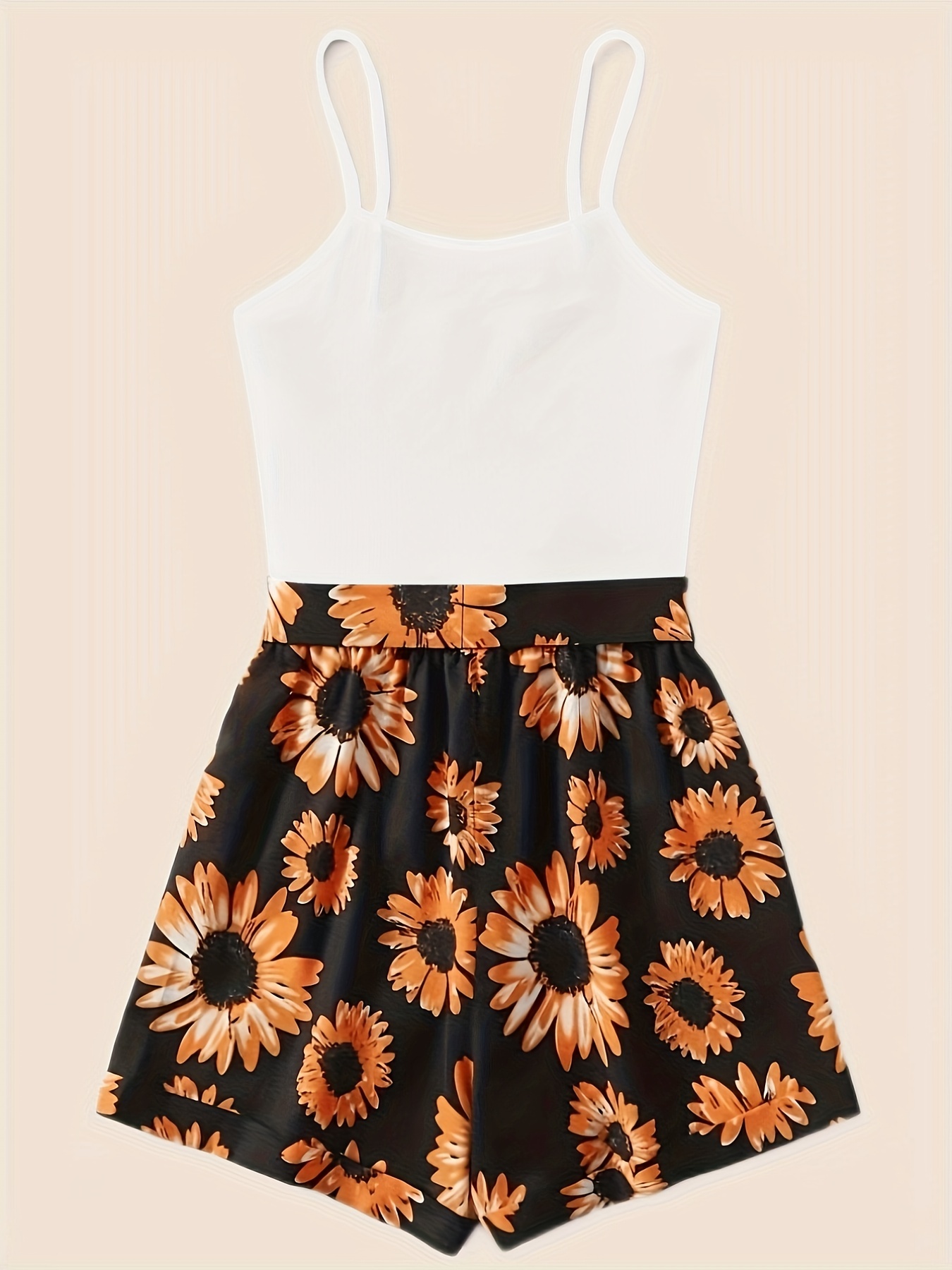 Spring & Summer 2pc Set Spaghetti Top & Floral Shorts Women's Clothing