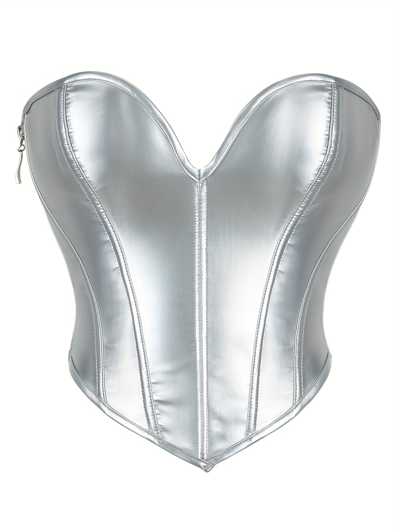 Sequin Zipper Strapless Corset, Tummy Control Lace Up Body Shaper, Women's  Lingerie & Shapewear