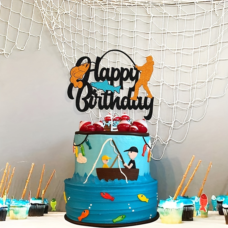 Happy Birthday Cake Topper Shark Blue Glitter The Sea Ocean Fish Theme  Decorations Baby Shower Boy Girl Birthday Party Decor Supplies - - 