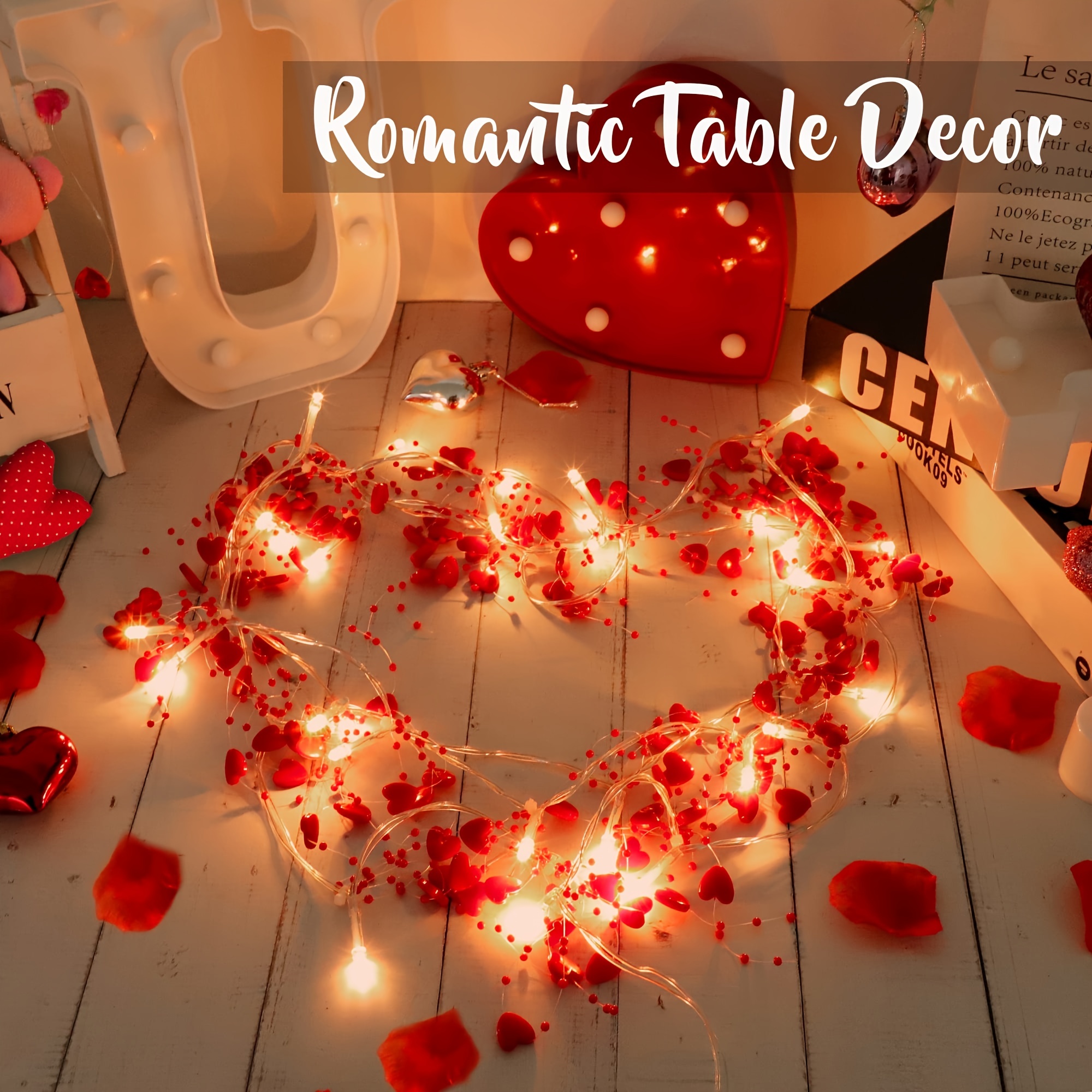 Romantic Valentine\'s Day Garland With Lights - Red Heart String ...