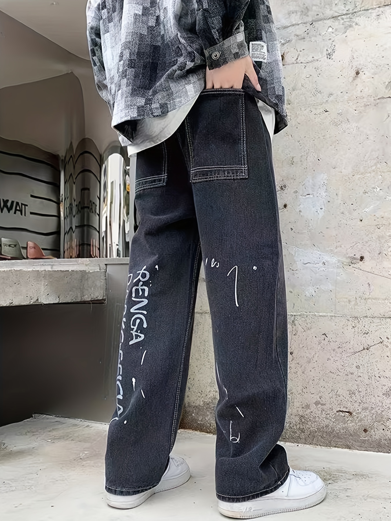 Black Jeans Print Men, Y2k Streetwear Jeans Men, Y2k Style Men Jeans