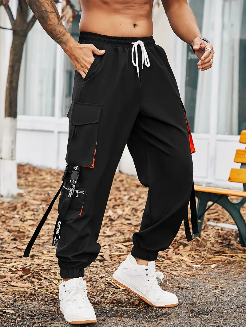 Plus Size Men's Casual Fashion Cargo Pants With Big Zipper For  Outdoor/workout, Street Style Pants For Autumn/winter, Men's Clothing