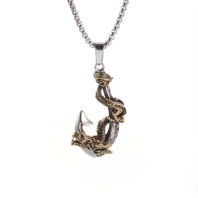 1pc Vintage Exquisite Fish Hook Dragon Pendant Men's Necklace Personality  Cool Casual Daily Party Fashion Jewelry Gift