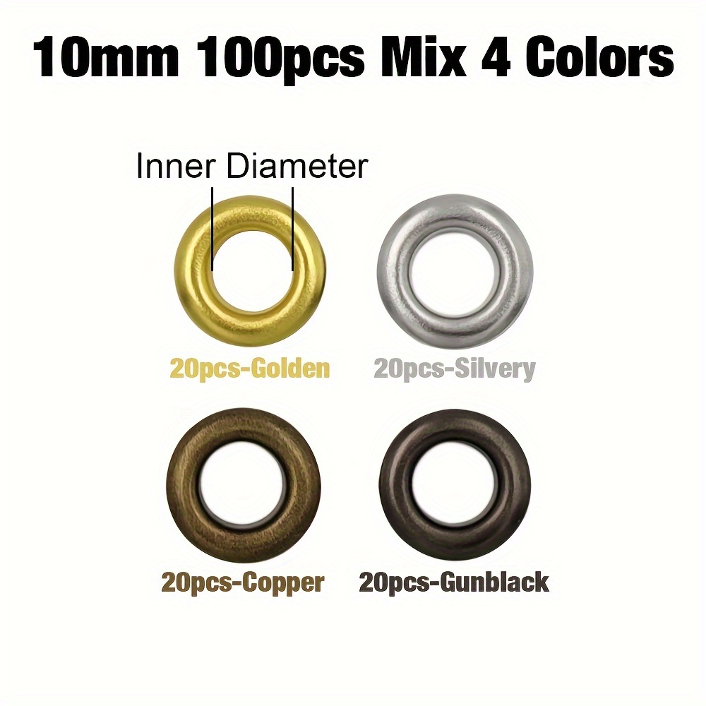 100 Set 10mm Garment Eyelets 4 Color Grommet Kit Round Eye Rings for DIY  Leather Craft