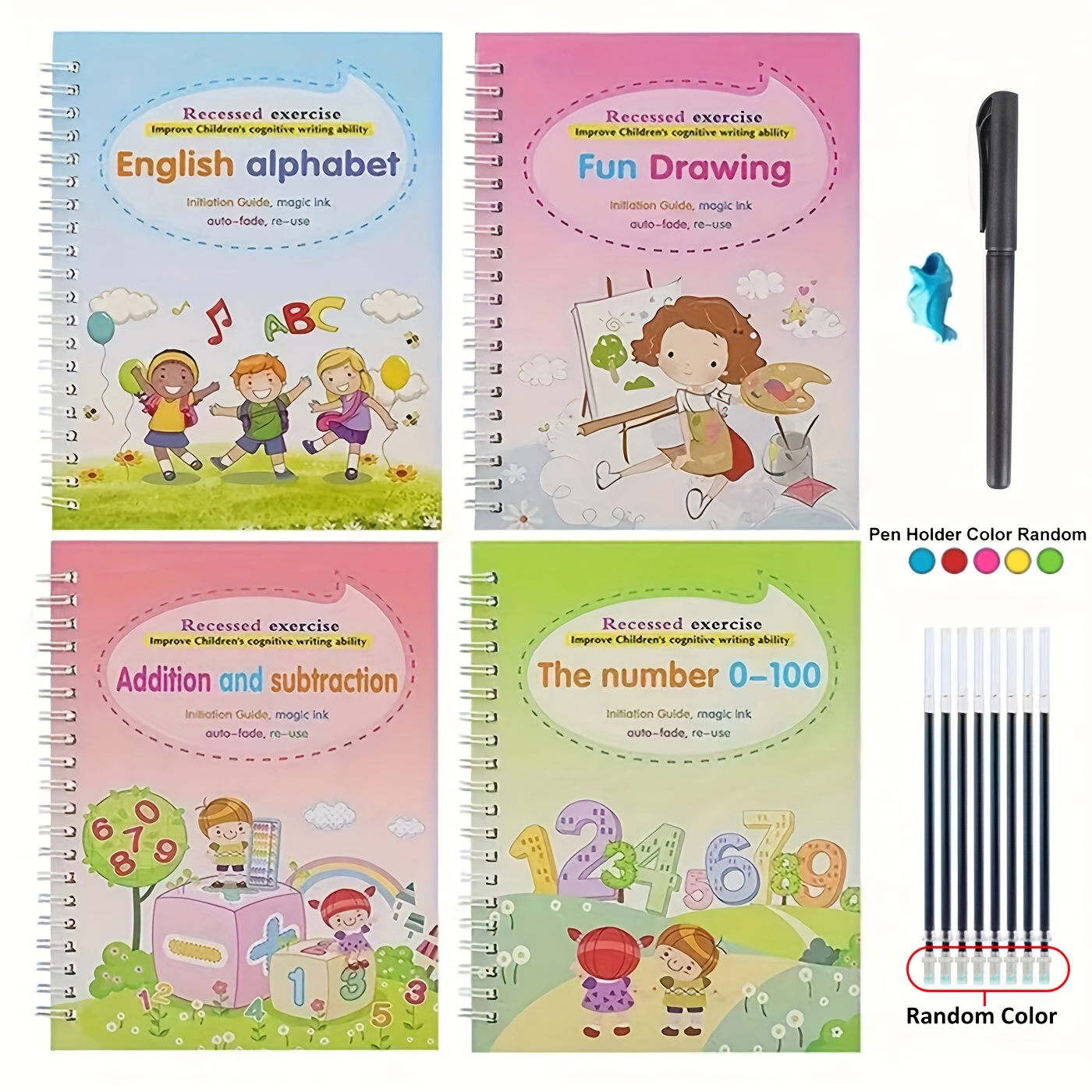 Plotuse Magical Handwriting Workbooks Practice Copy Book, Magic Calligraphy That Can Be Reused Handwriting Copybook Tracing Book 4 Books
