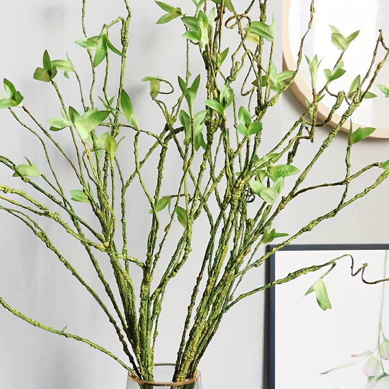 3pcs 31 Artificial Ficus Stems, Faux Green Stems Ficus Branches Leaf Stem,  Fake Green Bushes Shrubs Ficus Twig Stems For Vase Filler Home Wedding Off