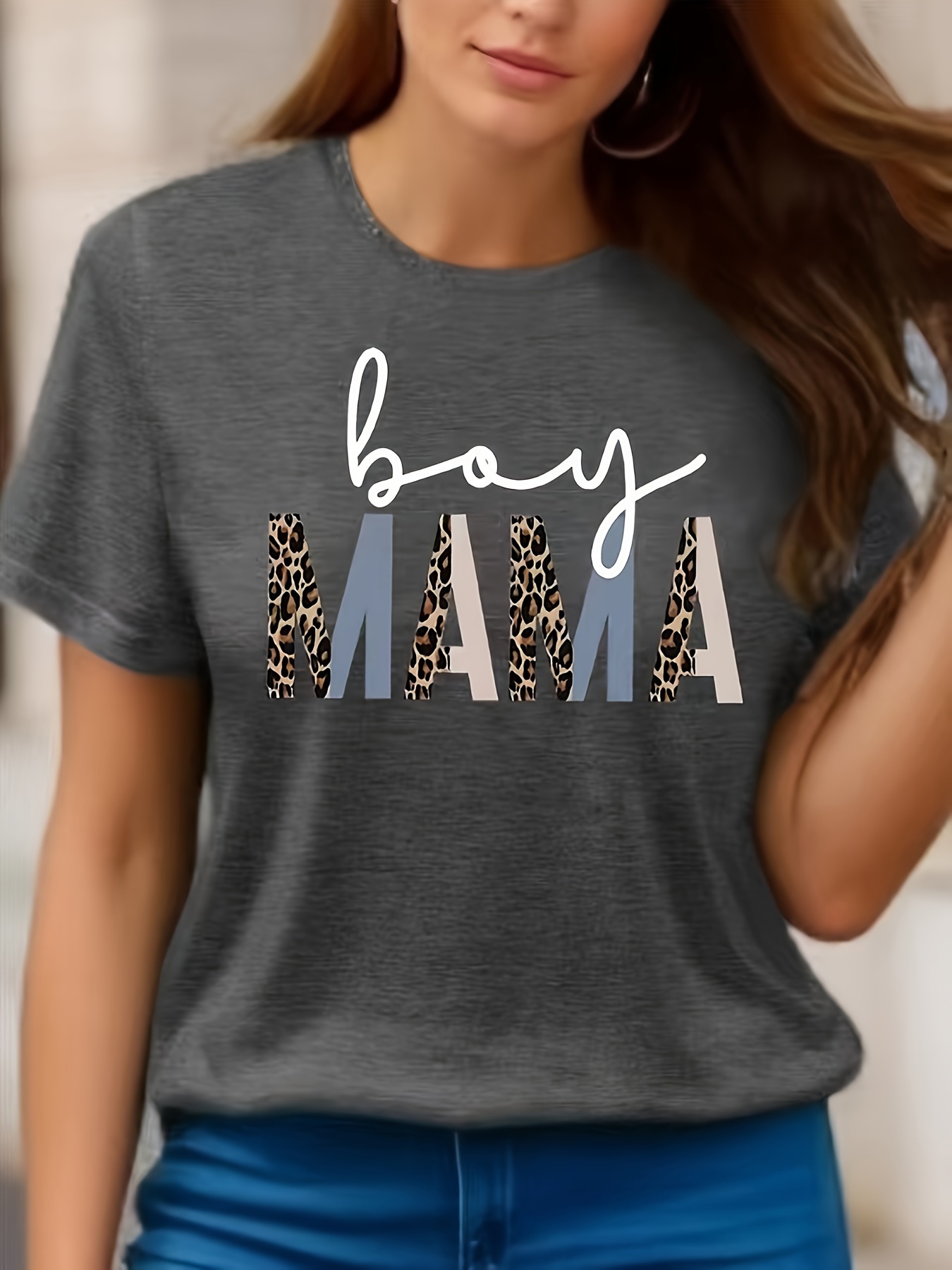  Custom Mama Shirt For Women Personalized Mom T-Shirt Mama Boy  Shirt With Kids Name Mother`s Day Gift Mama Leopard Letter Print Graphic  Tee Short Sleeve Casual Tops : Handmade Products