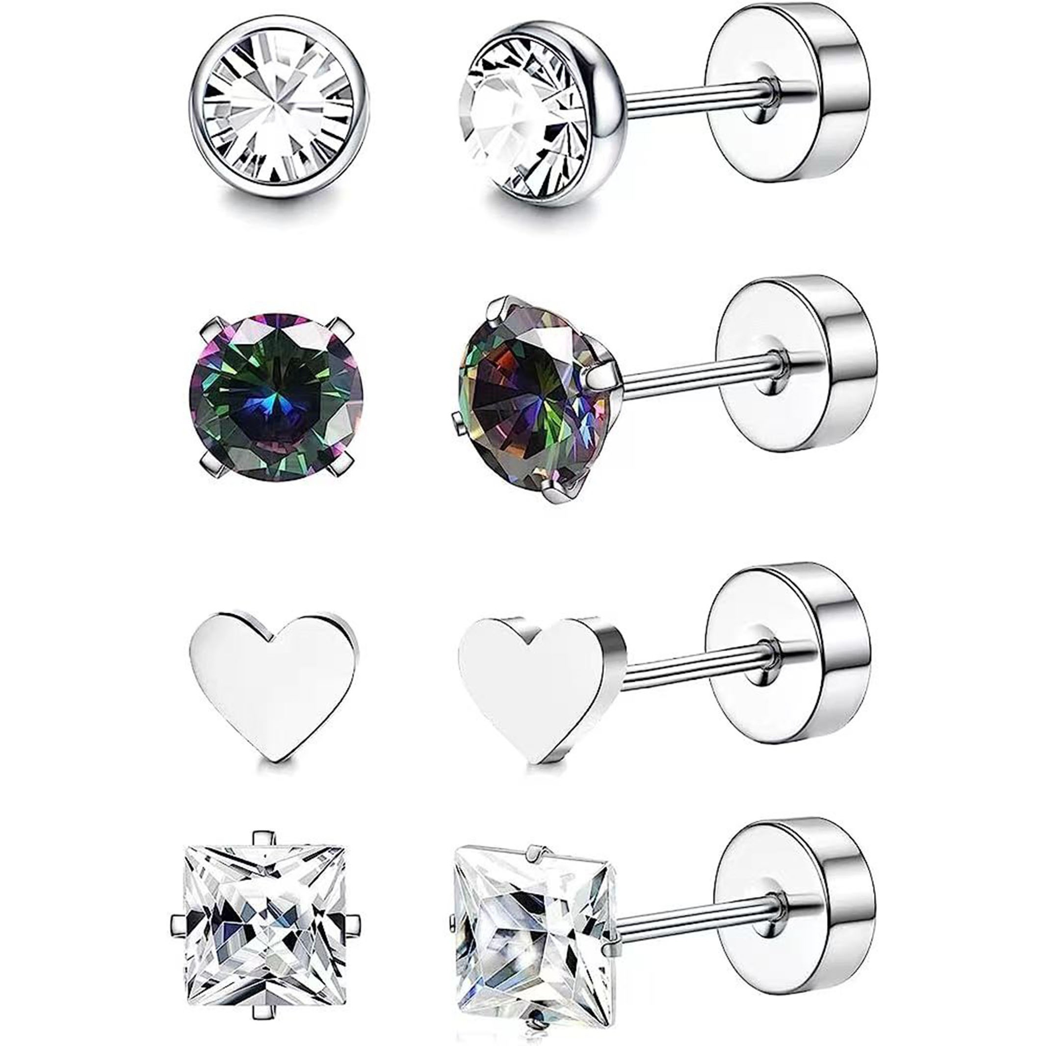 

4 Pairs Set Of Tiny Delicate Stud Earrings 316l Stainless Steel Jewelry Zircon Inlaid Elegant Simple Style Delicate Female Gift