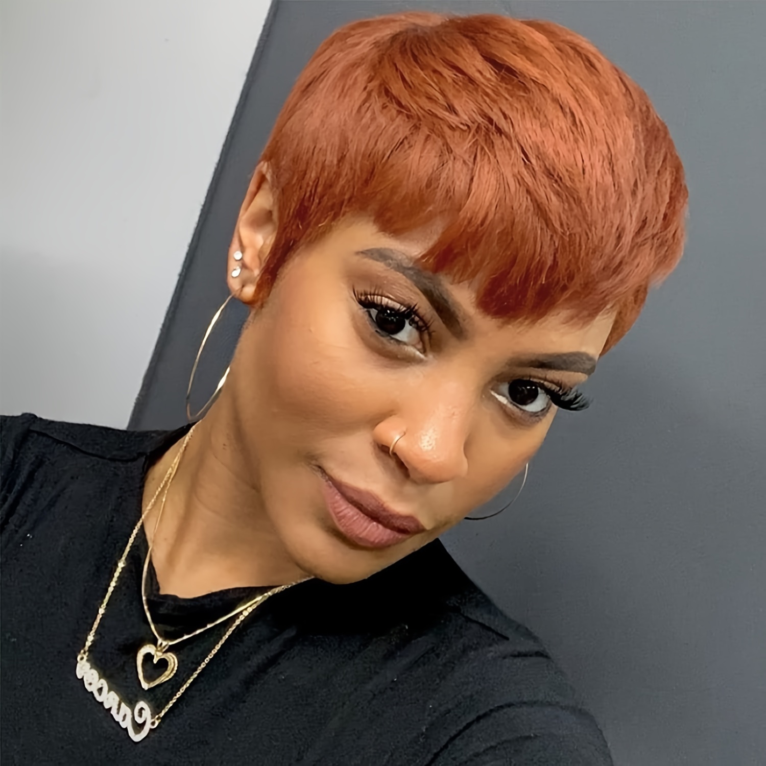 Glueless Wear and Go Wig Pixie Cut Human Hair Wigs for Women None Lace Front Wig Short Pixie Cut Wigs with Bangs for Daily Wear,Temu