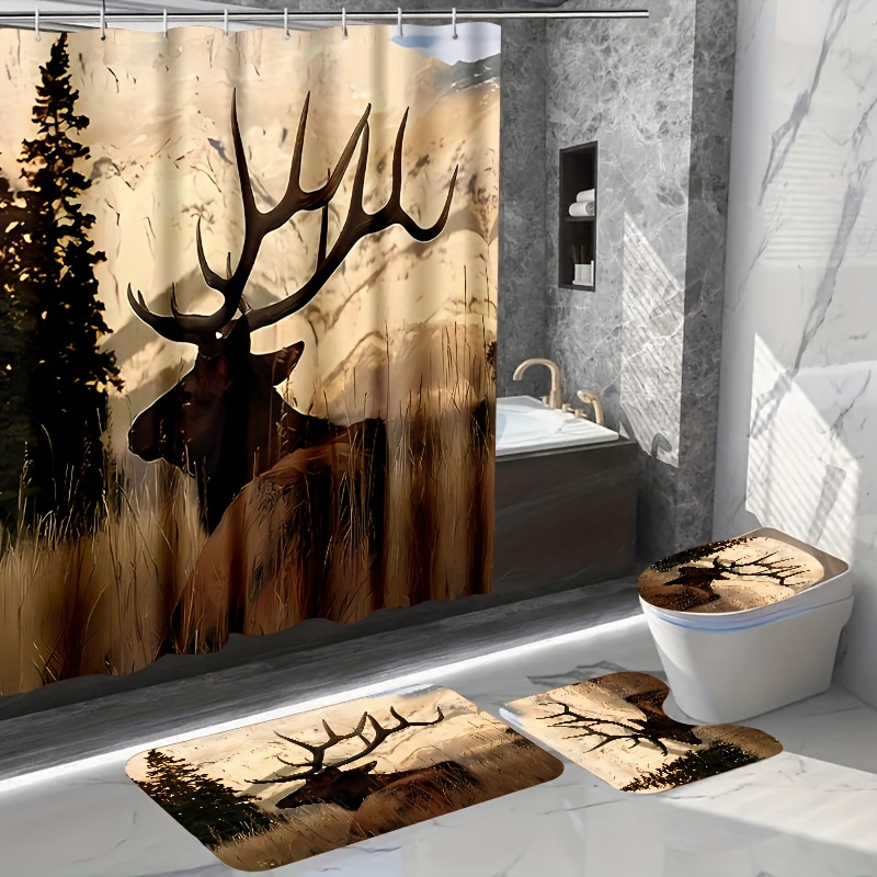 Forest Deer Bathroom Set Waterproof Decorative Shower - Temu