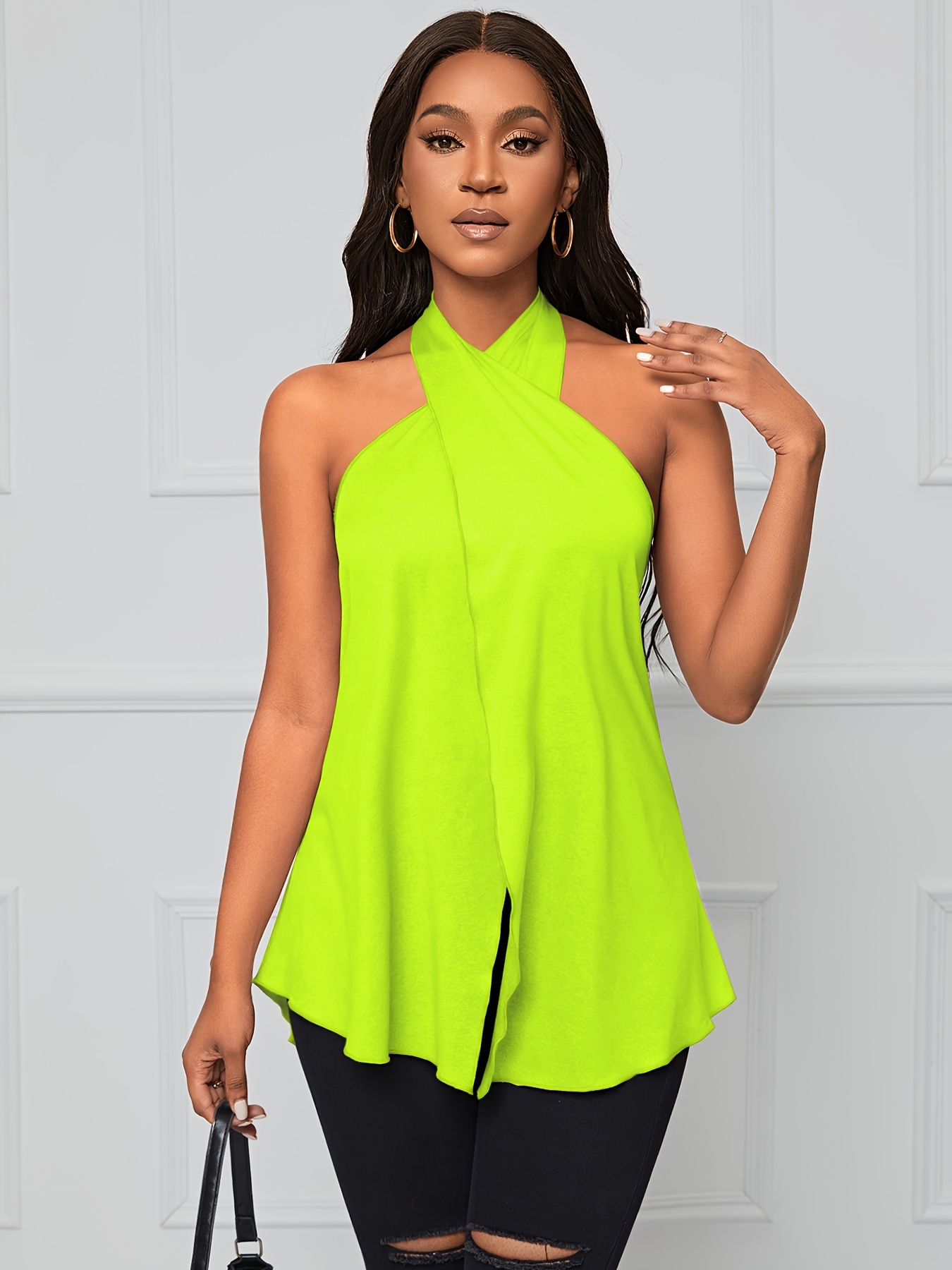 Neon yellow halter on sale top