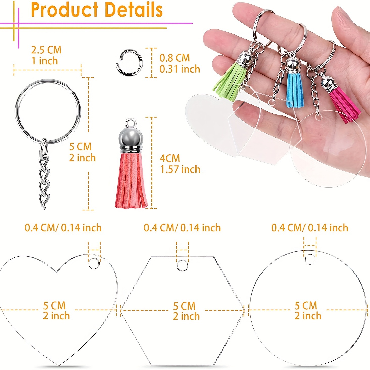 144pcs Blank Acrylic Keychain, Transparent Circular Acrylic Bulk DIY Handicraft Production, with Card Holder Plastic Bag, Vinyl Keychain,Temu