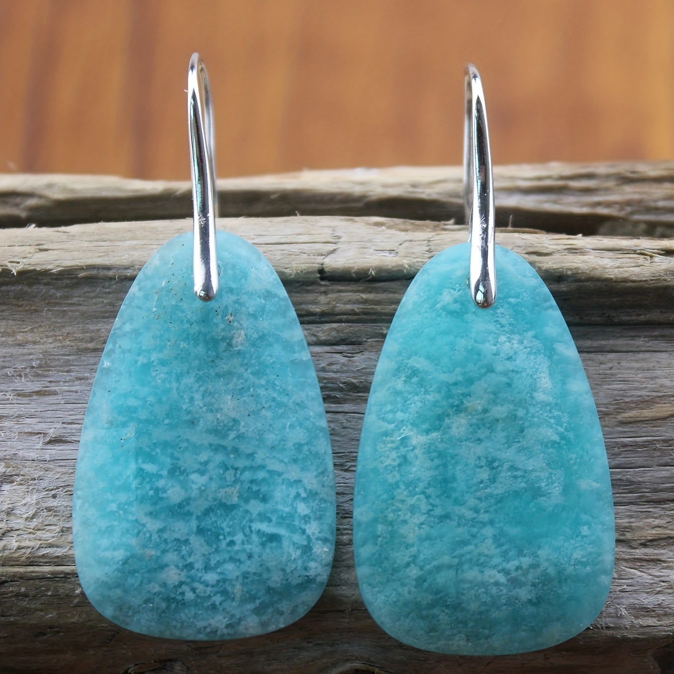 Teal Amazonite Dangle Earrings Natural Stone Copper Hooks
