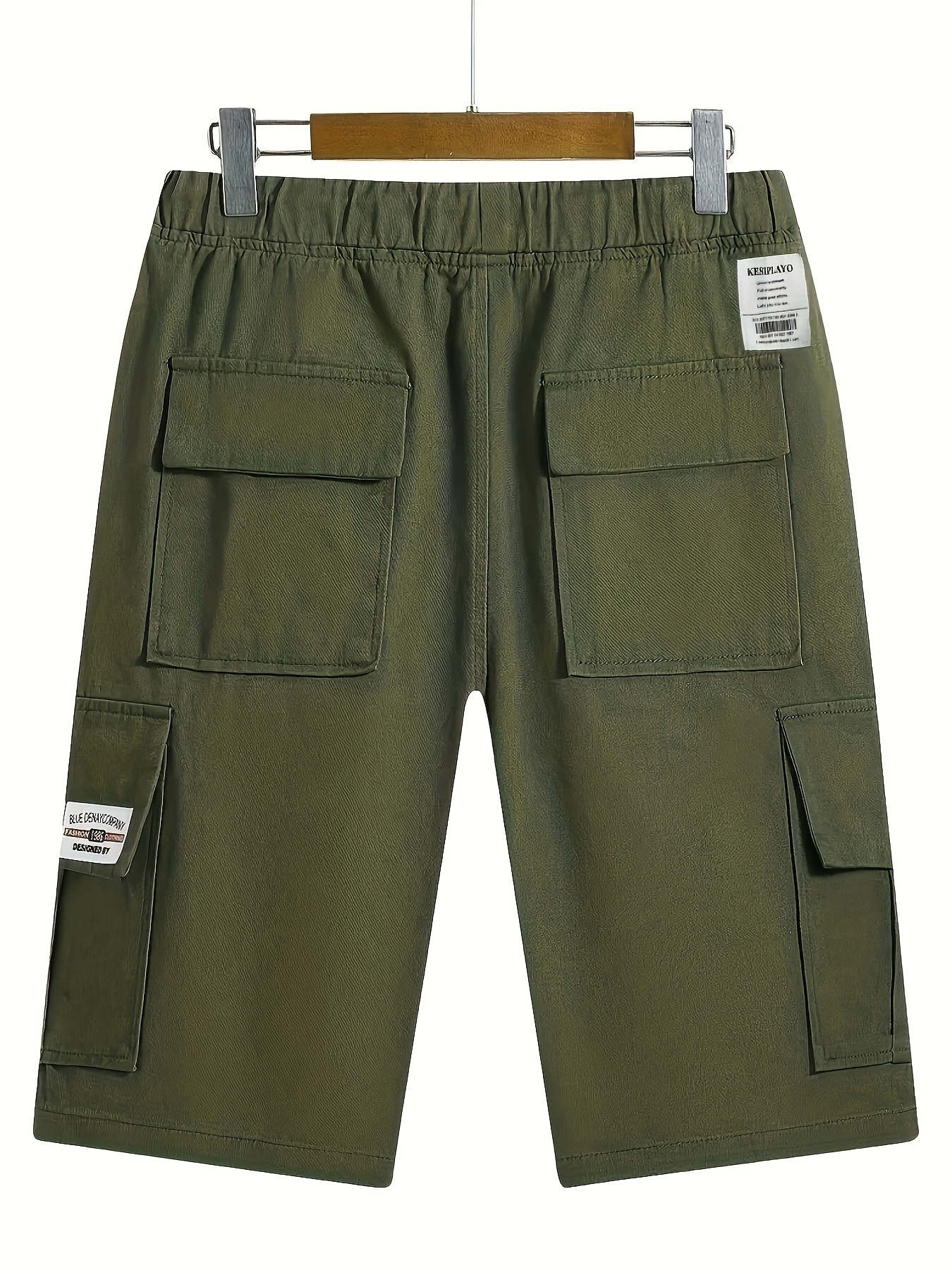 Men's Plus Size Drawstring Cargo Shorts, Solid Color Drawstring