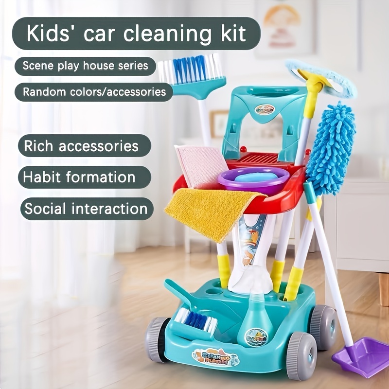 Kids Cleaning Set 12 PCS Pretend Play Detachable Housekeeping Cart with  Broom,Dust Pan, Spray Bottle Children House Cleaning Tools Toys, Kids Broom  and Mop Set for Ages 3+ 