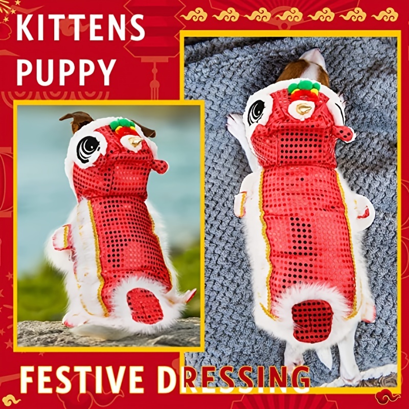  Ropa divertida de Halloween para perros de Año Nuevo Disfraz de  Dragón, Danza de León, Fiesta de León, Danza de León, Rojo festivo, Ropa de  Gato de la Suerte (Color: R