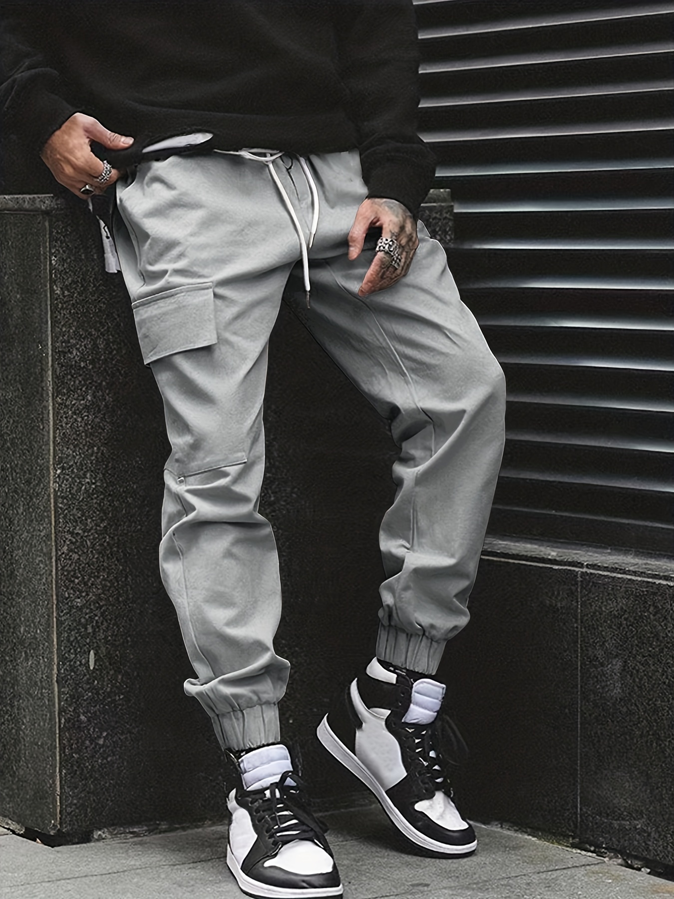 Casual Flap Pockets Drawstring Woven Joggers Men's Cargo - Temu