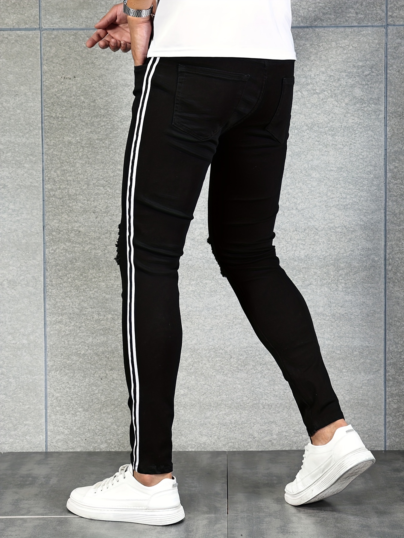 Side stripe black jeans on sale mens