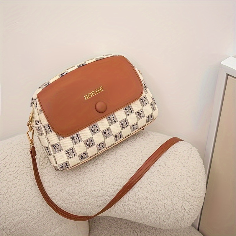 LUXUR 3-in-1 Checkered Crossbody Bag For Women's-PU Vegan Leather Cross  Body Bag-Fashion Checkered Shoulder Satchel Handbag with Coin Purse White