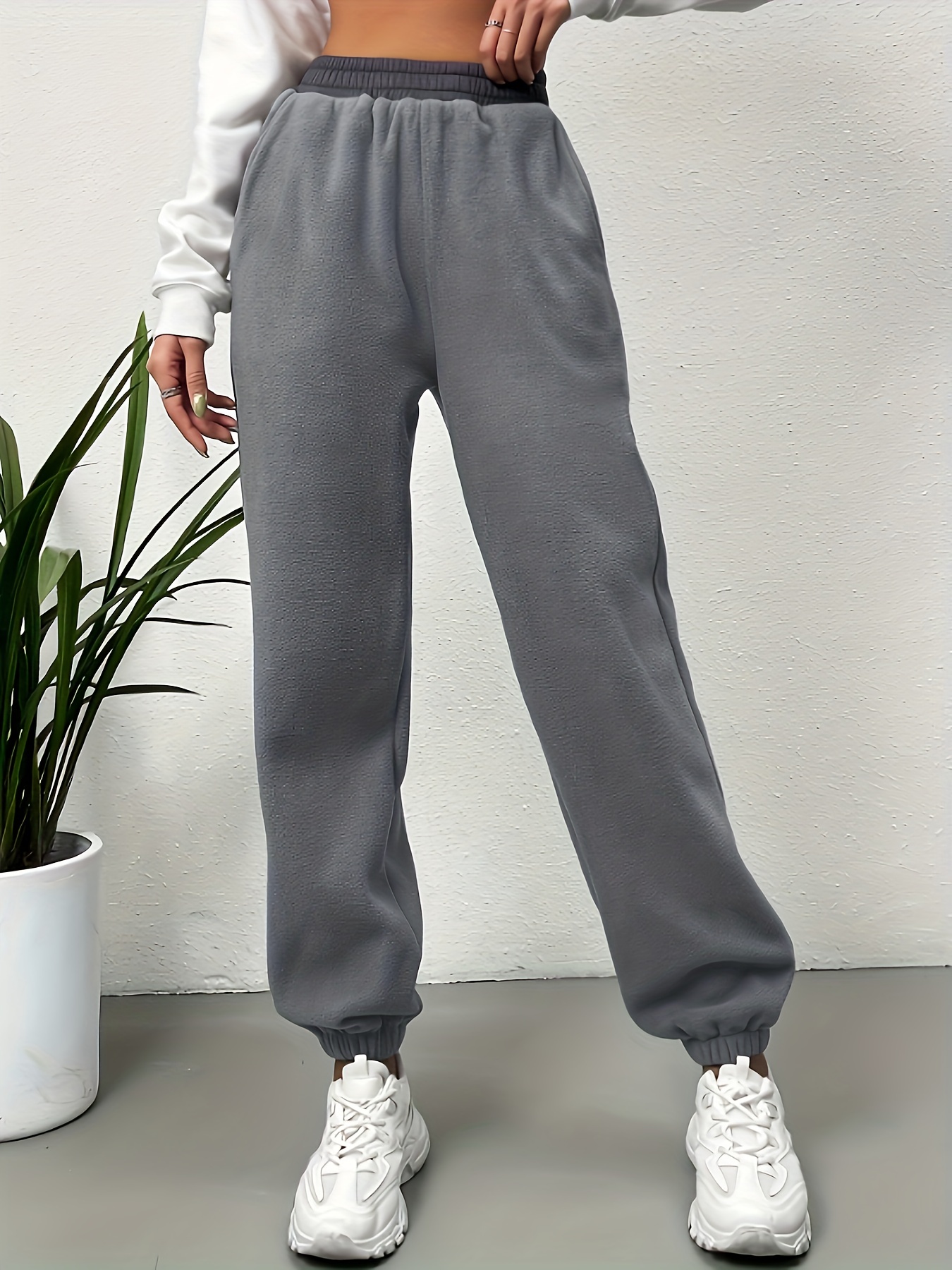 Solid Faux Fur Pants Versatile Elastic Waist Straight Leg - Temu Canada