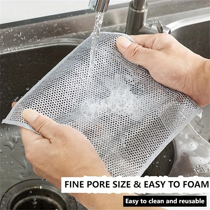 3pcs Non-Scratch Wire Dishcloth,Scouring Pad, Multipurpose Wire Dishwashing  Rags Steel Wire Dishcloth Replaces Steel Wire Ball, Household Cleaning  Cloth, Grid Non-Stick Oil Rag, Kitchen Stove Dishwashing Pot Cleaning Tool,  Kitchen Supplies For