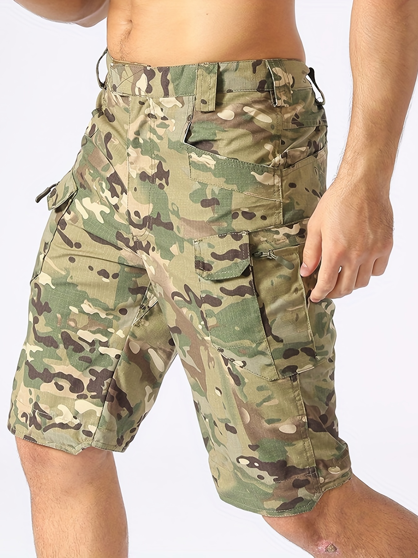 AKARMY Men's Lightweight Multi Pocket Cotton Casual Cargo Shorts,Outdoor  Twill Camo Shorts with Zipper Pockets(No Belt)