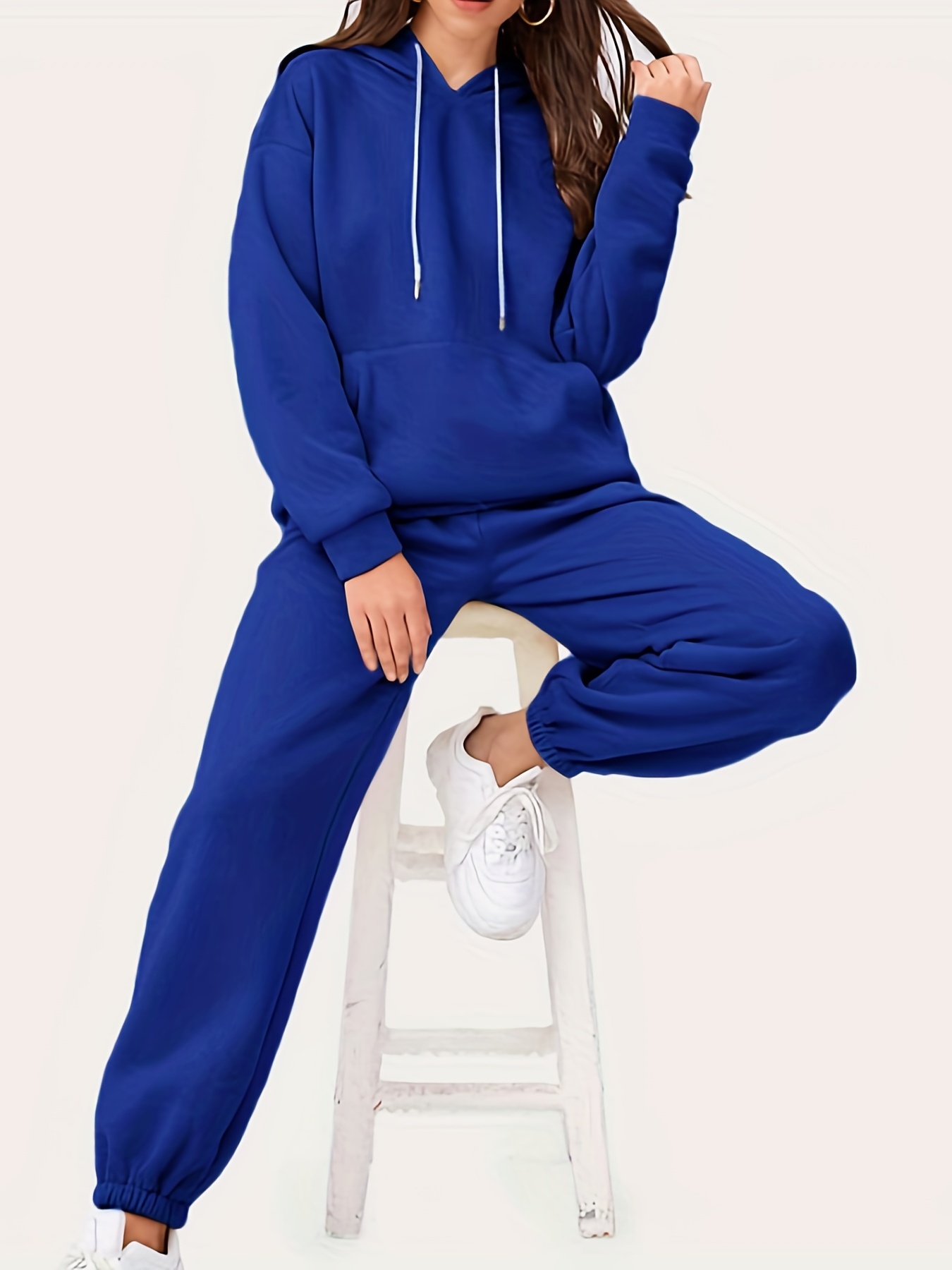 Plus Size Sporty Outfits Set, Women's Plus Letter Graphic Long Sleeve  Drawstring Hoodie With Pockets & Joggers Outfits 2 Piece Set
