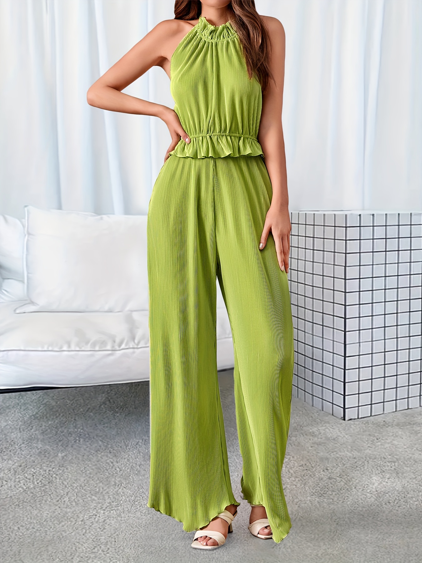 Summer Women Strap Crop Top Coat Long Pants Three-Piece Outfits Co