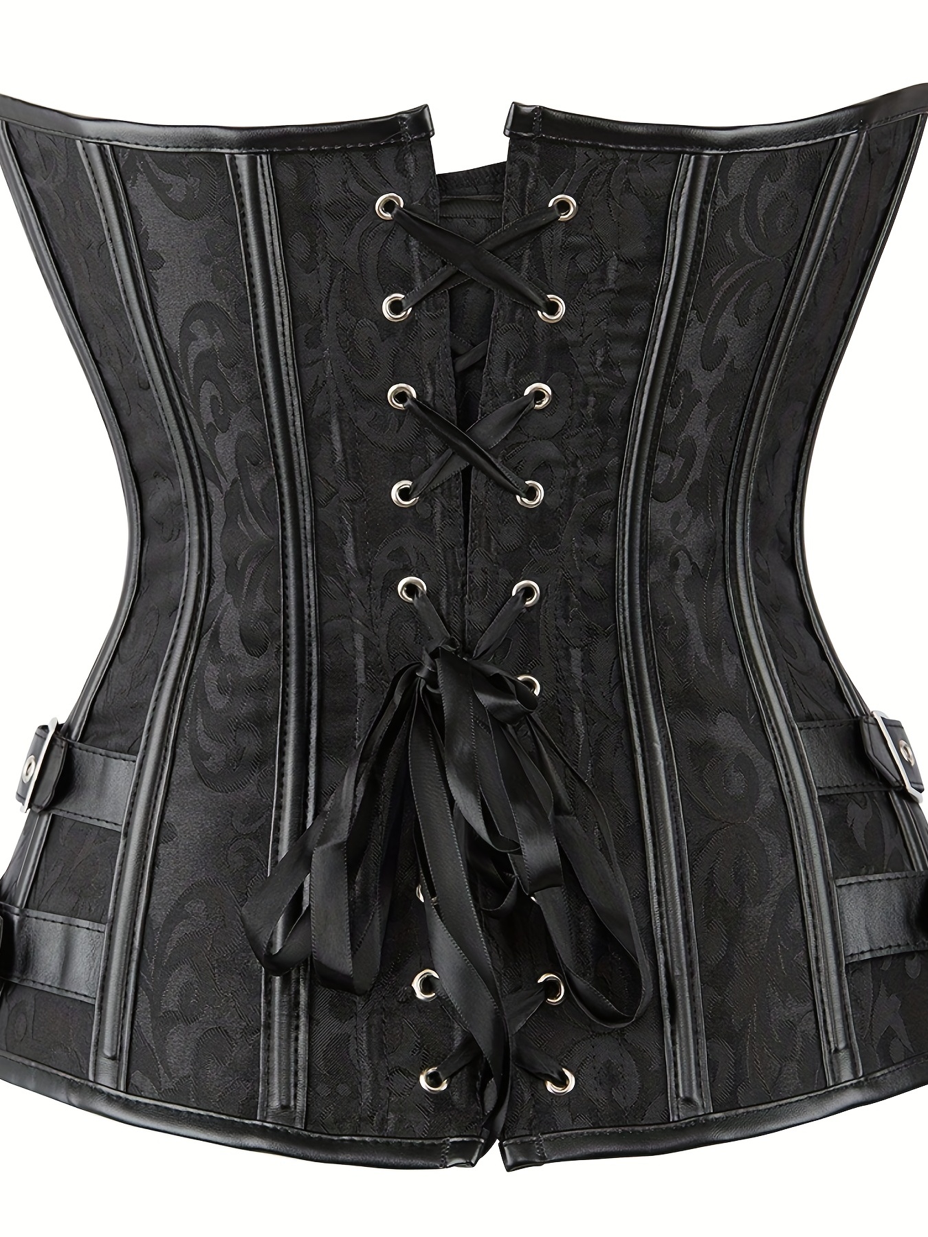 Floral Print Front Hook Corsets, Court Style Tummy Control Lace Up ...