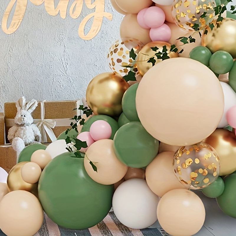 150 Set di anelli ad arco con palloncini verdi e rosa a coda di topo,  palloncini verdi oliva e pesca con fiori di primavera artificiali, adatti  per