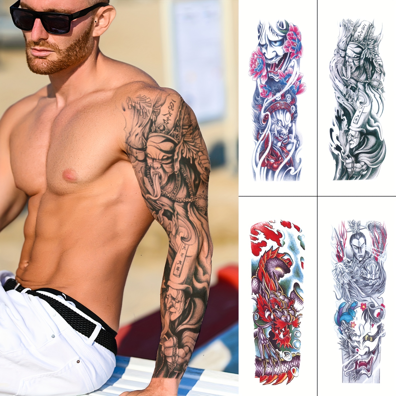 Realistic Full Arm Cool Ghost Dragon Temporary Tattoo - Temu Australia