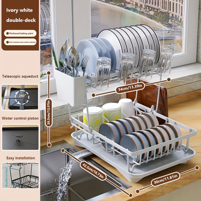 Dish Drying Rack 3-Tier Dish Drainer Rack Kitchen Storage with Drainboard  and Cutlery Cup Dish Shelf Tableware Holder