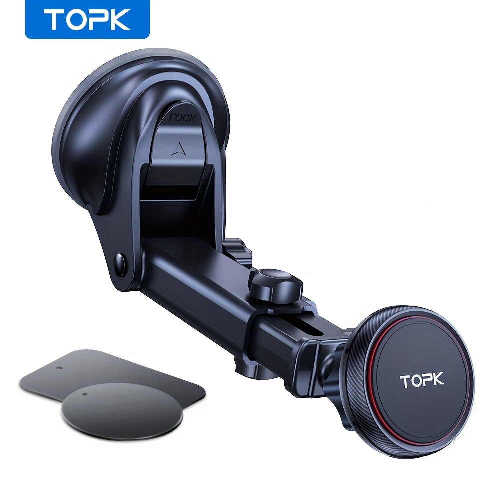 

Topk Magnetic Car Phone Mount, N52 Strong Magnet Dashboard Suction Cup Car Phone Holder With Adjustable Telescopic Arm For All Cell Phones