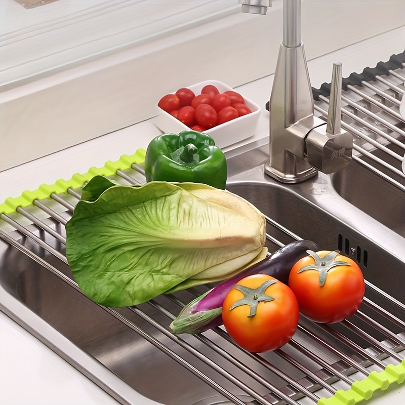 Stainless Steel Roll Up Dish Drying Rack, Sink Drying Rack Dish Drainer,  Foldable Vagetable Fruits Drainer, Kitchen Accessories - Temu