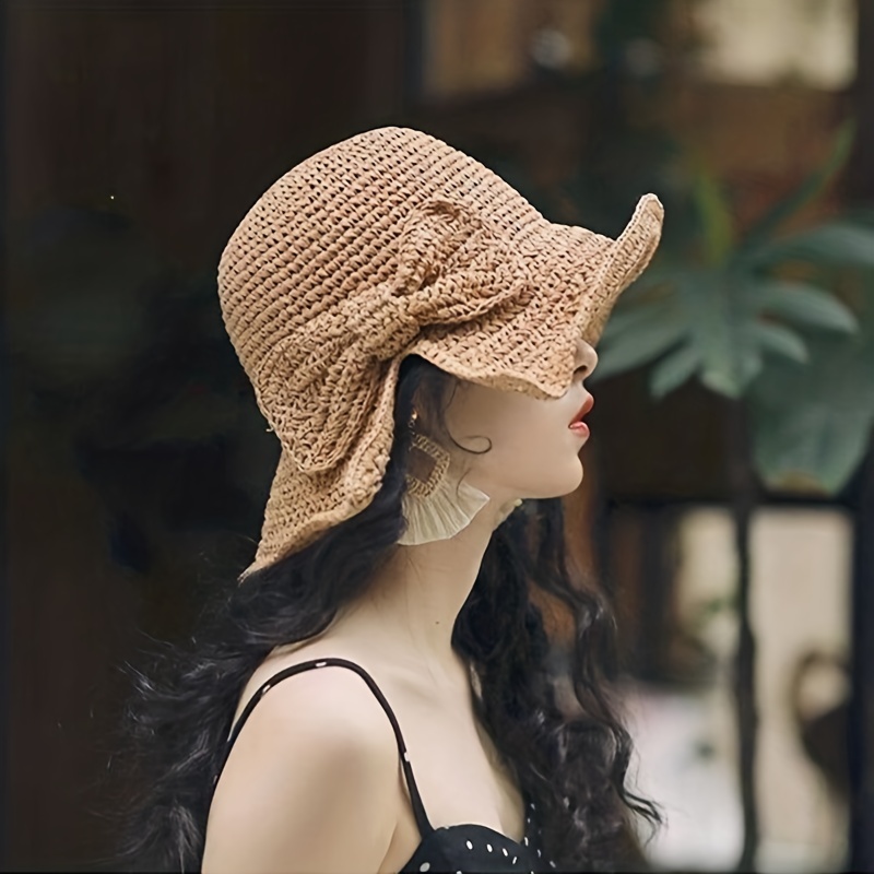 Women Crochet Floppy Straw Hat Soft Beach Sun Hat Travel Large Lady Bucket  Hat Summer Foldable Medium at  Women’s Clothing store