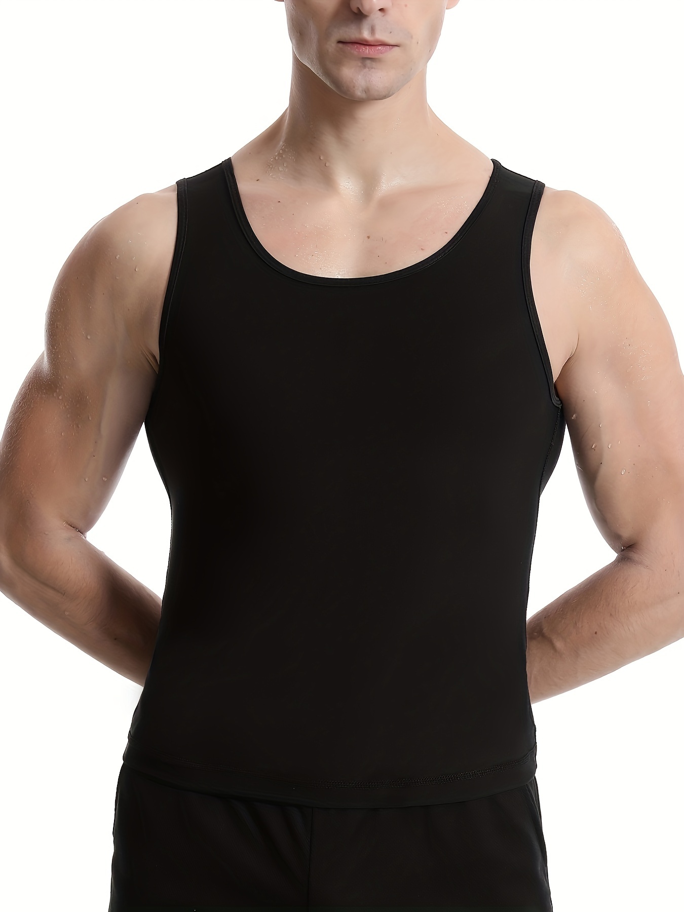  Mens Compression Shirt Slimming Undershirt Body Shaper Vest  Workout Tank Tops Shapewear Abs Abdomen 2 Black M : Sports & Outdoors