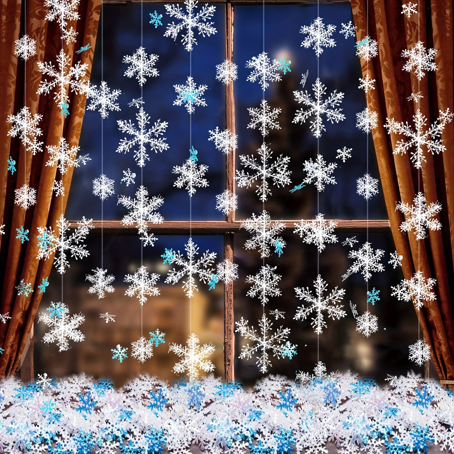 Ice Blue White Snowflakes Decorations frozen Birthday Party 3D Hollow  Snowflakes Garlands Hanging Christmas Decorations For