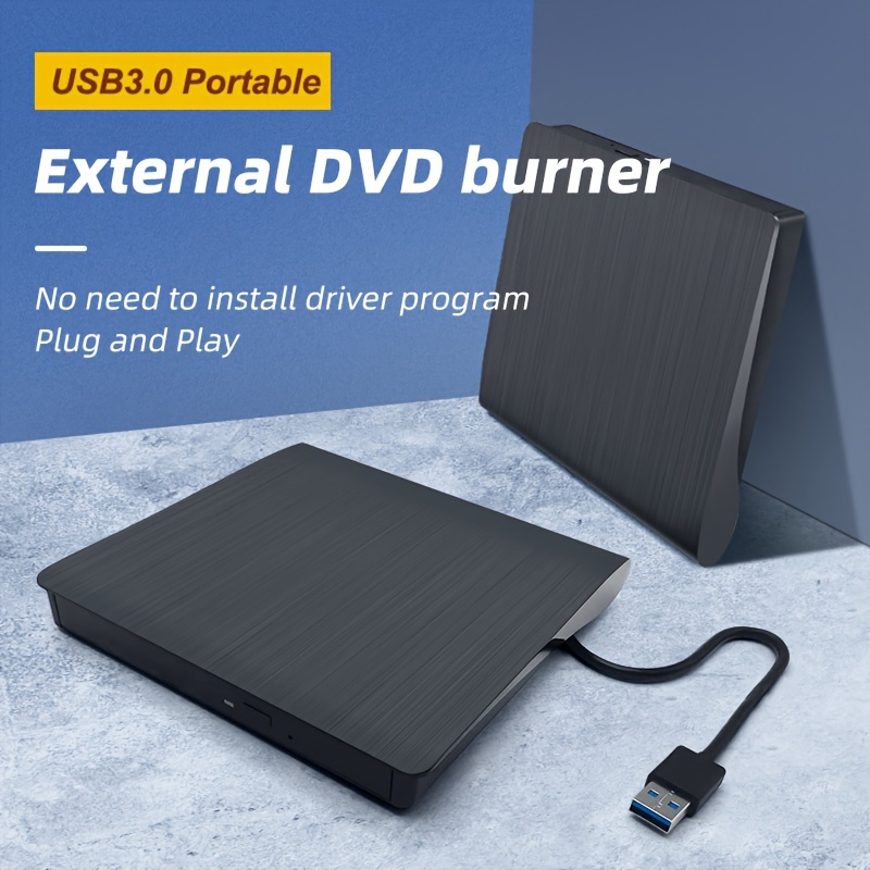 

External Dvd Drive, High-speed Usb 3.0 Cd Portable Cd Dvd+/-rw Drive Cd Dvd Rom Burner Cd/dvd Player Suitable For Laptops, Black Brushed Burner, Compatible With Laptops/desktops