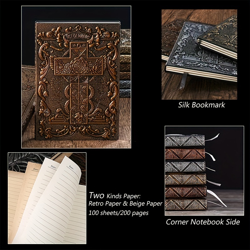 3D Tarot DND Notebook+Pen Set,Embossed Faux Leather Cover Journal