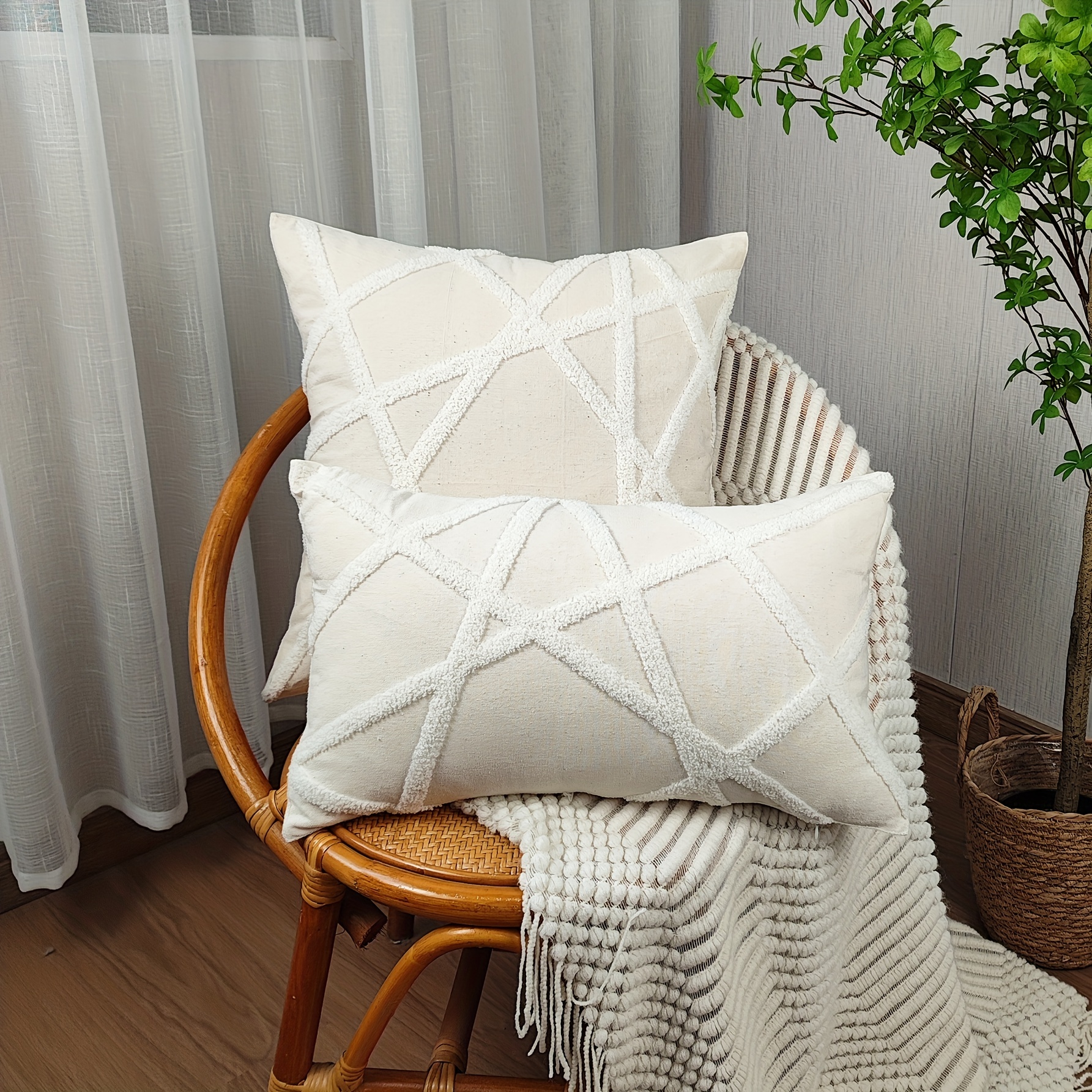 

1pc Cotton Canvas Geometric Pattern Tufted Cushion Cover Without Filler, Modern Throw Pillow Cover, For Living Room Couch Sofa Home Decor