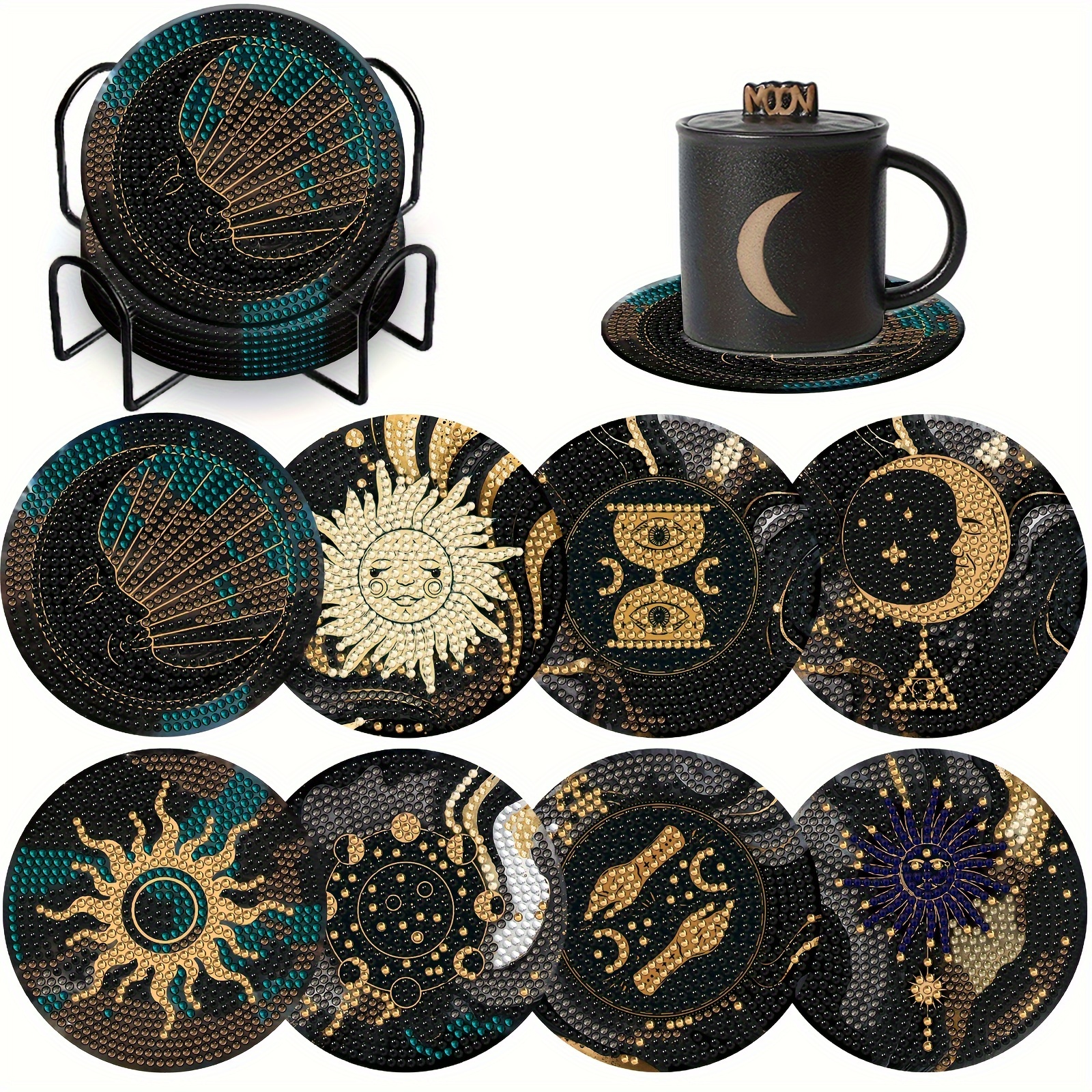 Mystical Sun Moon Diamond Art Painting Coasters Kits With - Temu