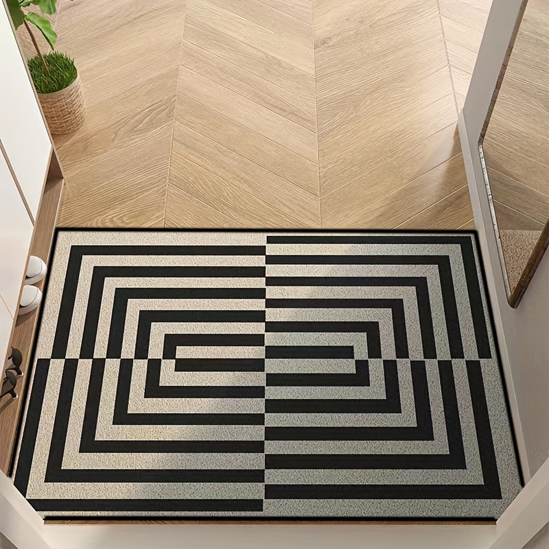 Special Shaped Twisted Black And White Striped Floor Mat - Temu